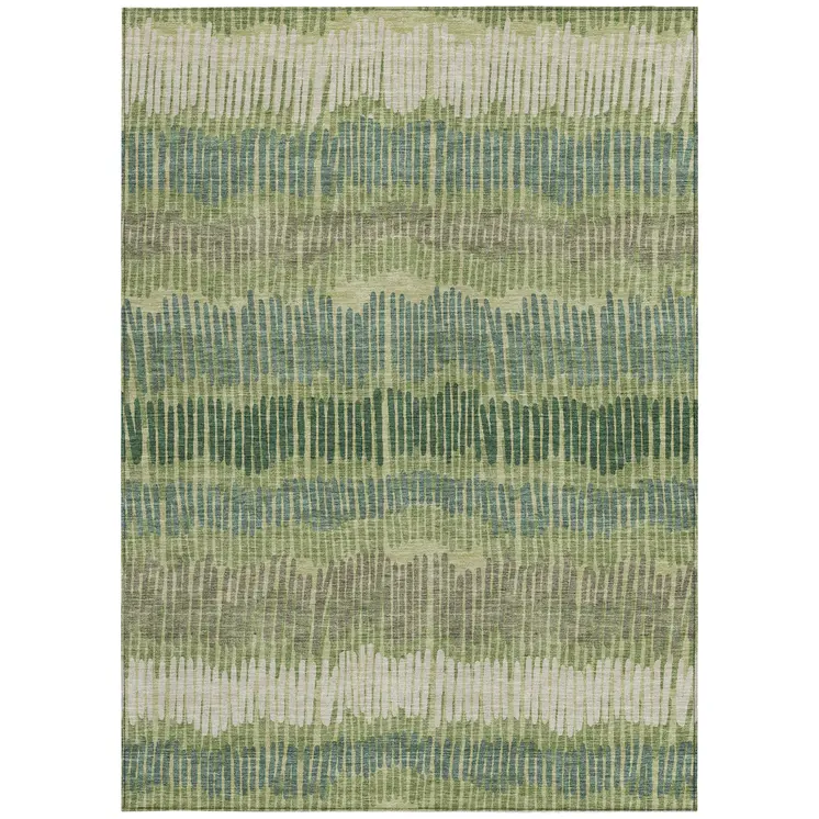 8' X 10' Green Gray And Ivory Striped Washable Indoor Outdoor Area Rug