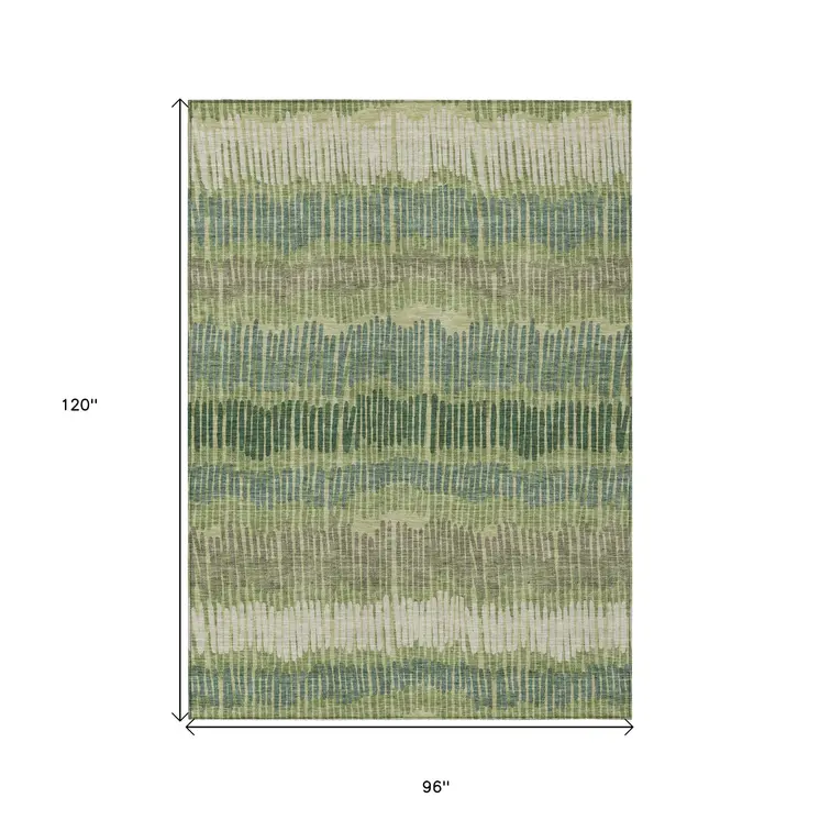 8' X 10' Green Gray And Ivory Striped Washable Indoor Outdoor Area Rug