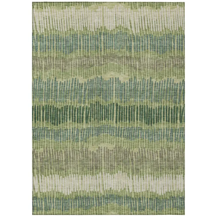 8' X 10' Green Gray And Ivory Striped Washable Indoor Outdoor Area Rug