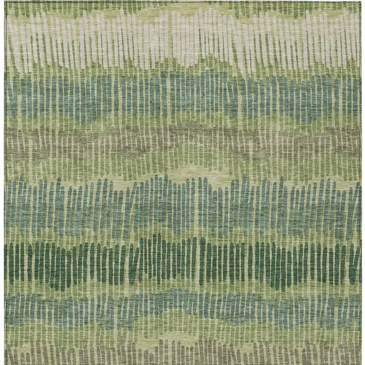 8' X 10' Green Gray And Ivory Striped Washable Indoor Outdoor Area Rug