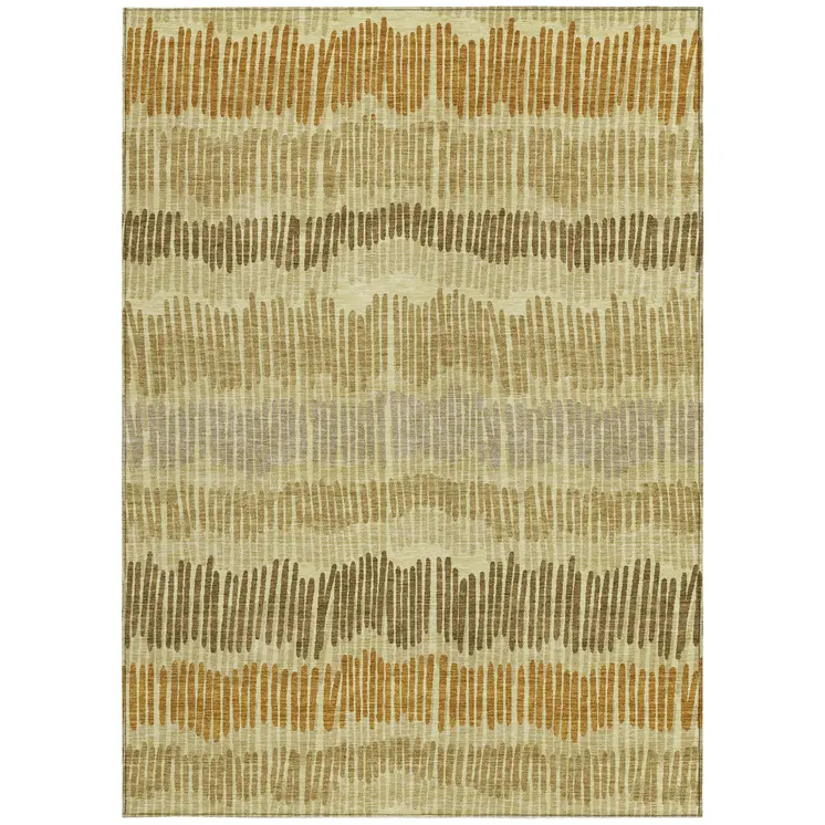 3' X 5' Gold Brown And Gray Striped Washable Indoor Outdoor Area Rug