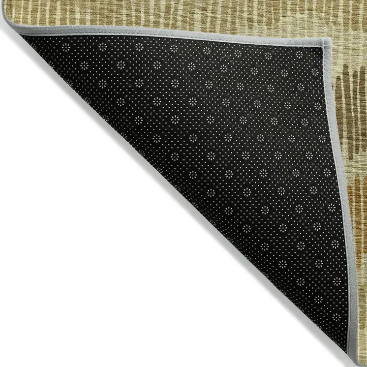 3' X 5' Gold Brown And Gray Striped Washable Indoor Outdoor Area Rug
