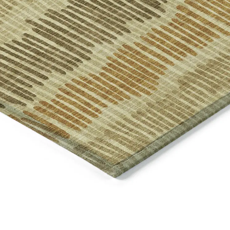 3' X 5' Gold Brown And Gray Striped Washable Indoor Outdoor Area Rug