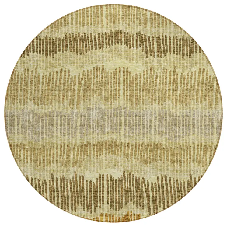 8' Gold Brown And Gray Round Striped Washable Indoor Outdoor Area Rug
