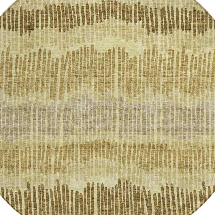 8' Gold Brown And Gray Round Striped Washable Indoor Outdoor Area Rug