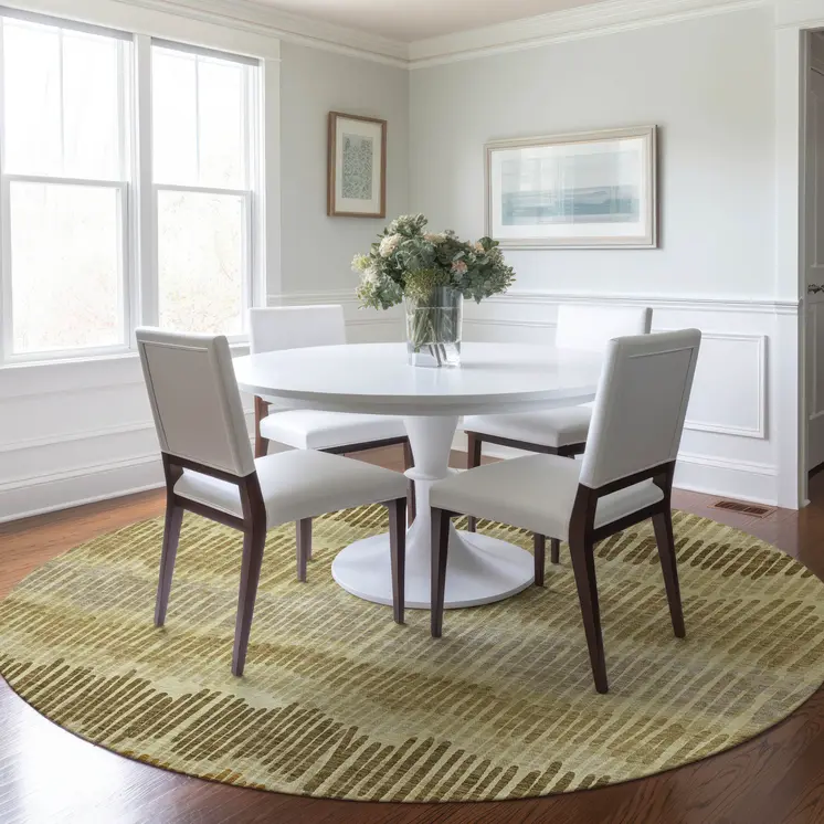 8' Gold Brown And Gray Round Striped Washable Indoor Outdoor Area Rug