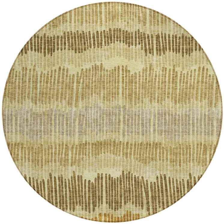 8' Gold Brown And Gray Round Striped Washable Indoor Outdoor Area Rug