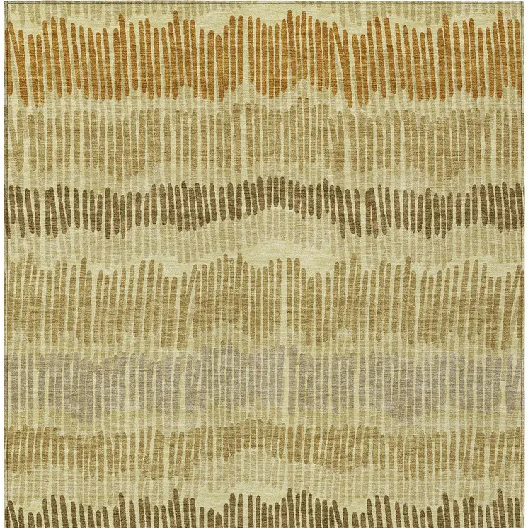 8' X 10' Gold Brown And Gray Striped Washable Indoor Outdoor Area Rug