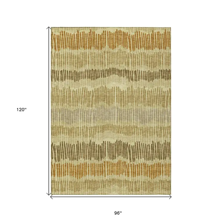 8' X 10' Gold Brown And Gray Striped Washable Indoor Outdoor Area Rug