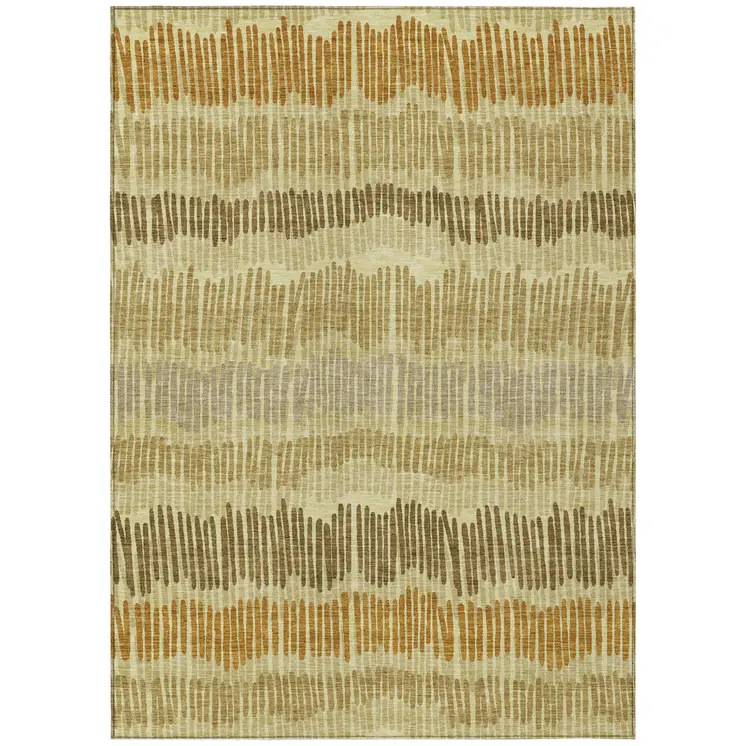 8' X 10' Gold Brown And Gray Striped Washable Indoor Outdoor Area Rug