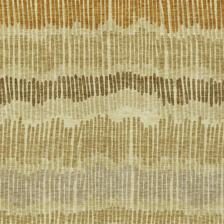 9' X 12' Gold Brown And Gray Striped Washable Indoor Outdoor Area Rug