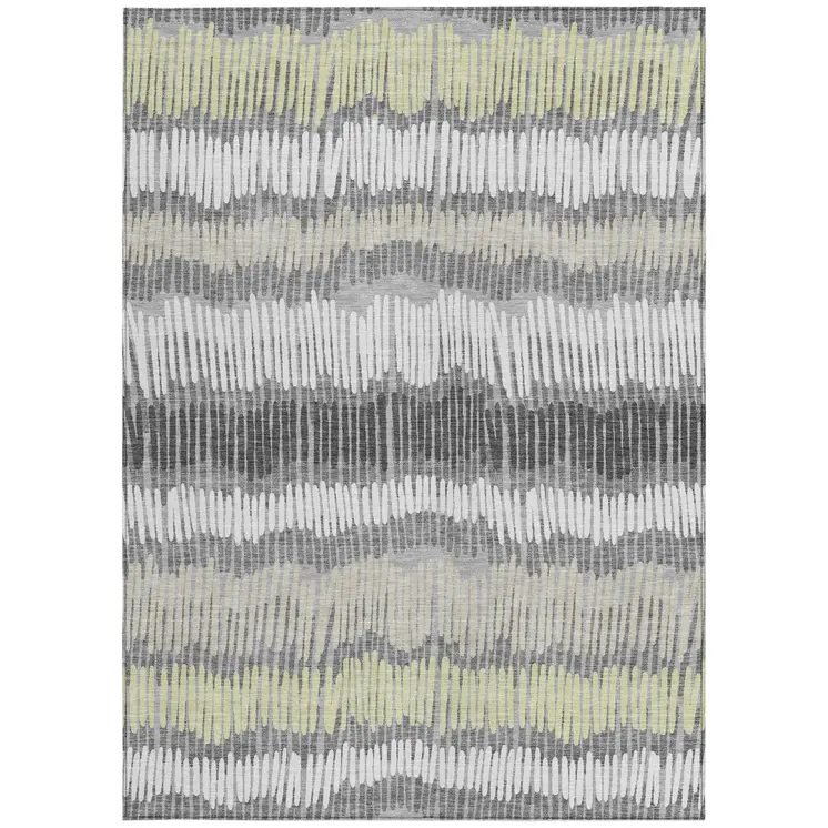 3' X 5' Gray Light Green And Ivory Striped Washable Indoor Outdoor Area Rug