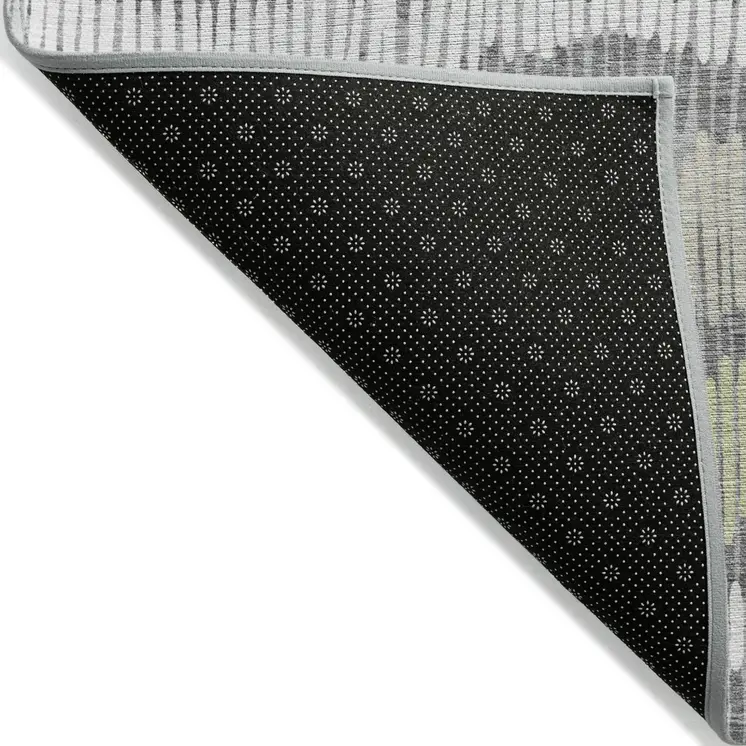 5' X 8' Gray Light Green And Ivory Striped Washable Indoor Outdoor Area Rug