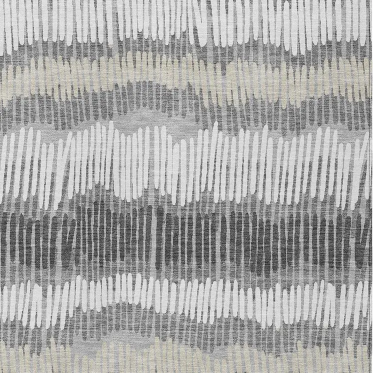 5' X 8' Gray Light Green And Ivory Striped Washable Indoor Outdoor Area Rug