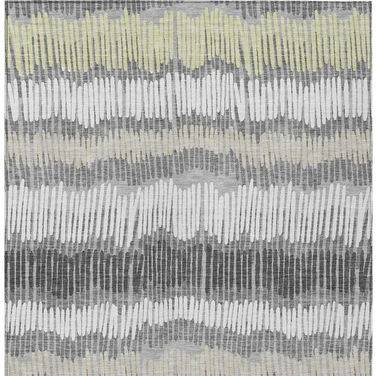 9' X 12' Gray Light Green And Ivory Striped Washable Indoor Outdoor Area Rug
