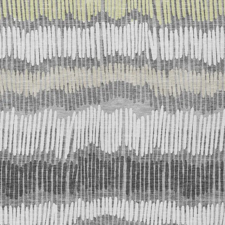 9' X 12' Gray Light Green And Ivory Striped Washable Indoor Outdoor Area Rug