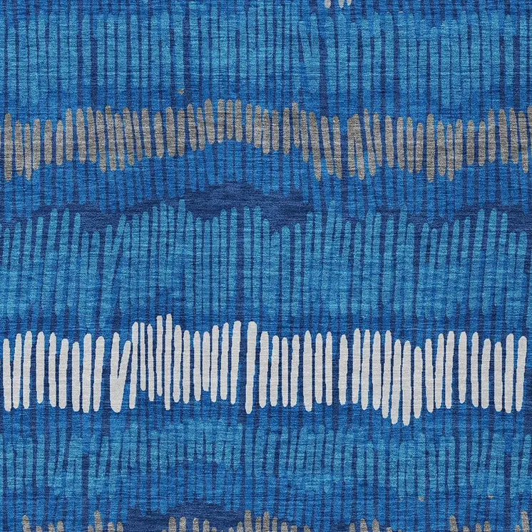 3' X 5' Navy Blue Gray And Ivory Striped Washable Indoor Outdoor Area Rug