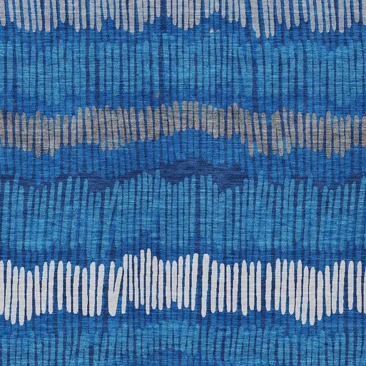 5' X 8' Navy Blue Gray And Ivory Striped Washable Indoor Outdoor Area Rug