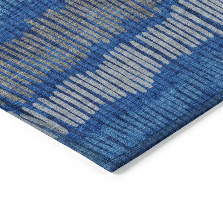 8' X 10' Navy Blue Gray And Ivory Striped Washable Indoor Outdoor Area Rug