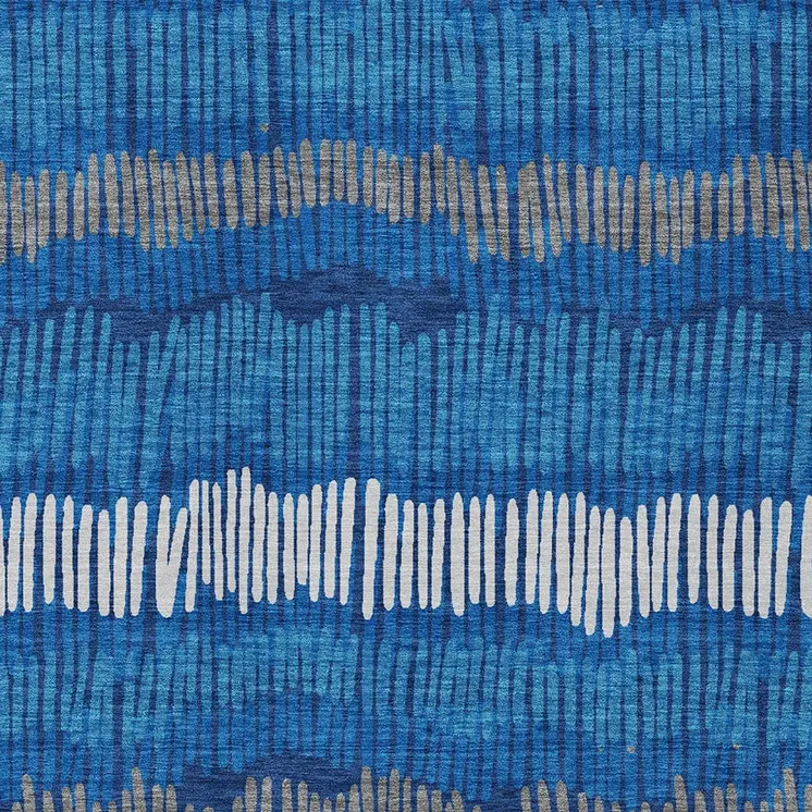 8' X 10' Navy Blue Gray And Ivory Striped Washable Indoor Outdoor Area Rug