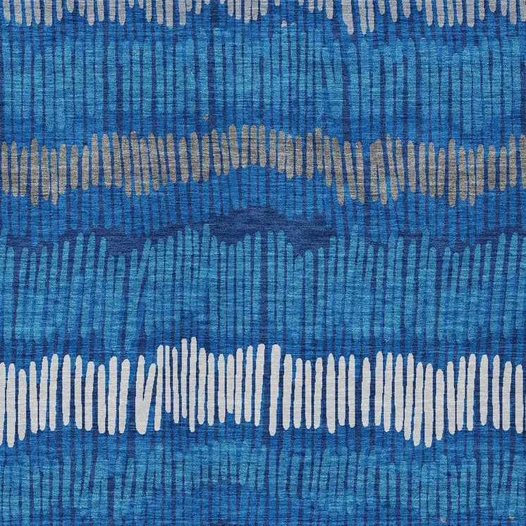 9' X 12' Navy Blue Gray And Ivory Striped Washable Indoor Outdoor Area Rug