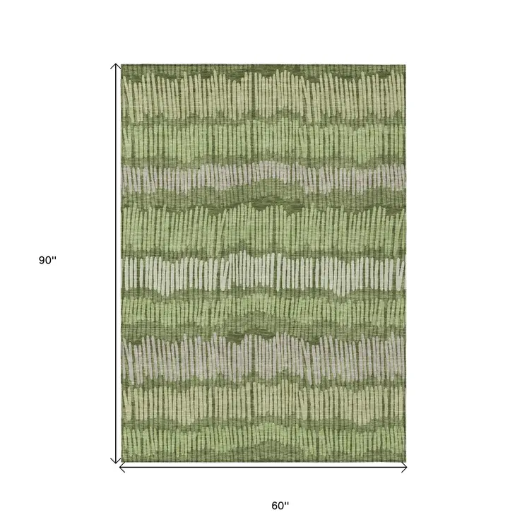 5' X 8' Olive Green And Gray Striped Washable Indoor Outdoor Area Rug