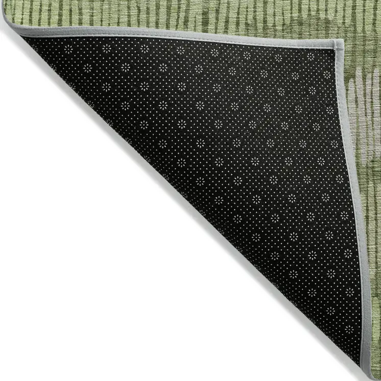 5' X 8' Olive Green And Gray Striped Washable Indoor Outdoor Area Rug