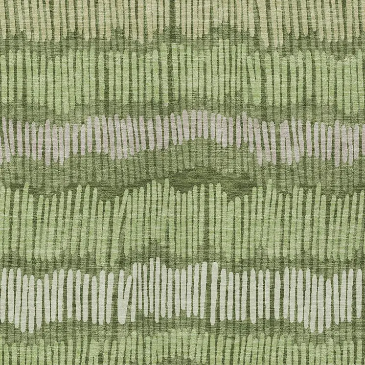 5' X 8' Olive Green And Gray Striped Washable Indoor Outdoor Area Rug