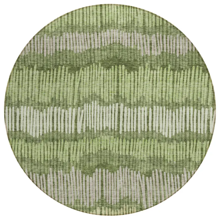 8' Olive Green And Gray Round Striped Washable Indoor Outdoor Area Rug