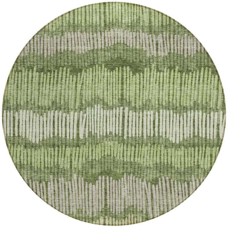 8' Olive Green And Gray Round Striped Washable Indoor Outdoor Area Rug