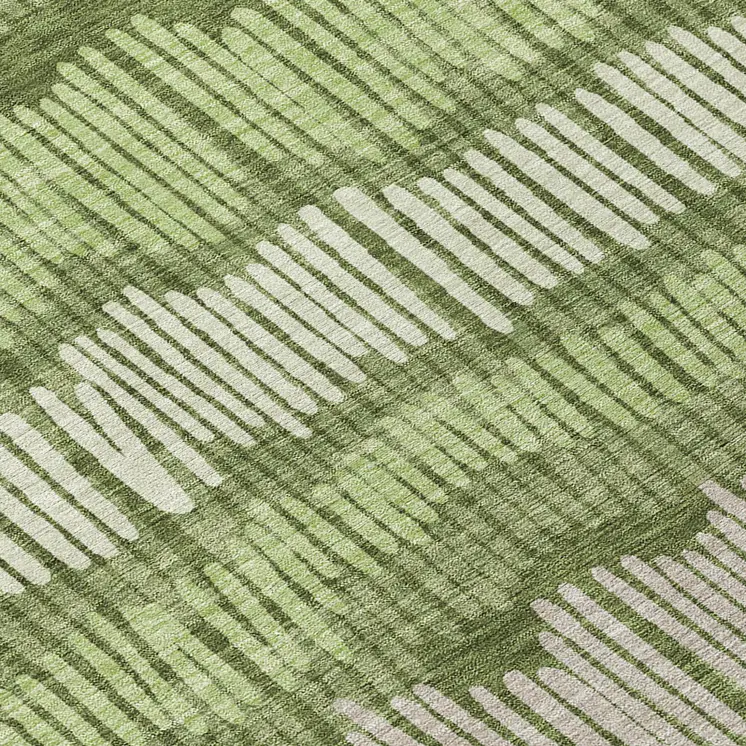 8' Olive Green And Gray Round Striped Washable Indoor Outdoor Area Rug