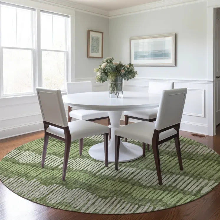8' Olive Green And Gray Round Striped Washable Indoor Outdoor Area Rug