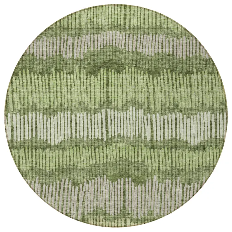 8' Olive Green And Gray Round Striped Washable Indoor Outdoor Area Rug