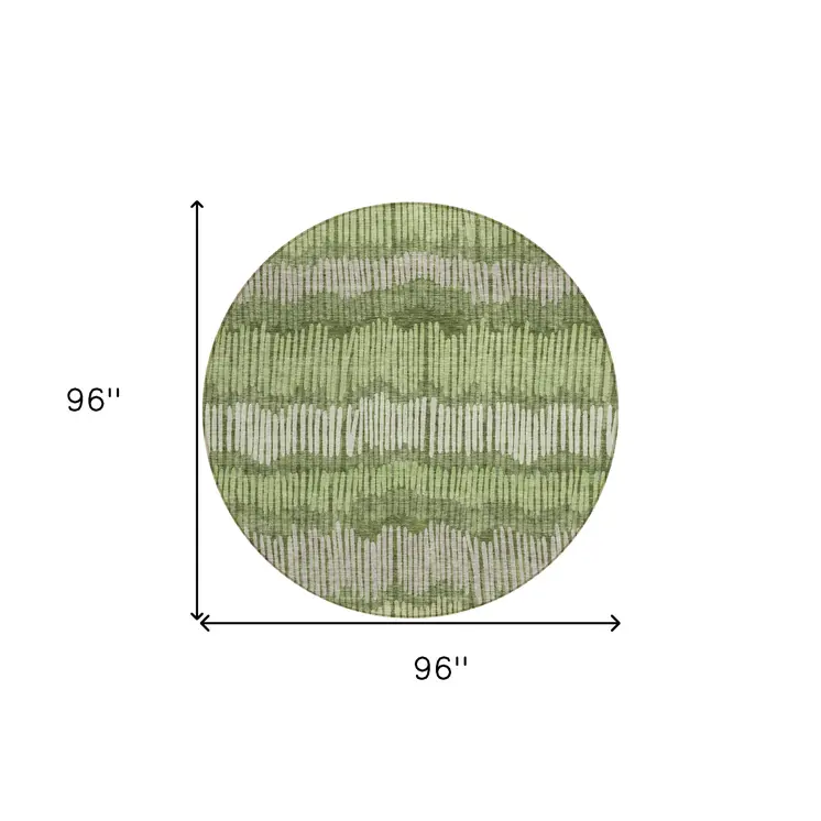 8' Olive Green And Gray Round Striped Washable Indoor Outdoor Area Rug