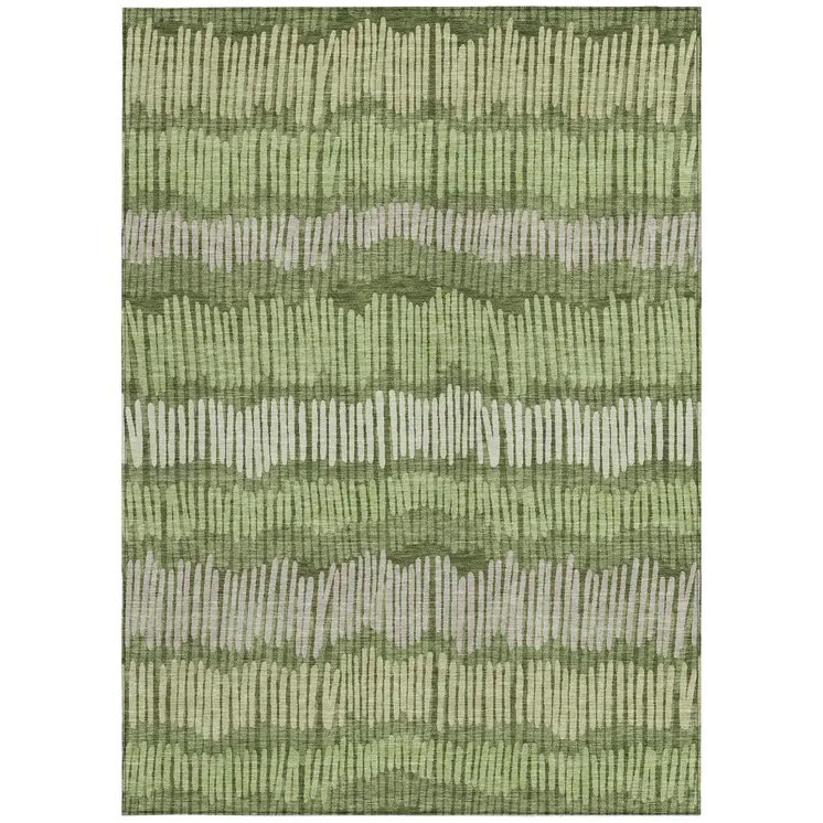 8' X 10' Olive Green And Gray Striped Washable Indoor Outdoor Area Rug