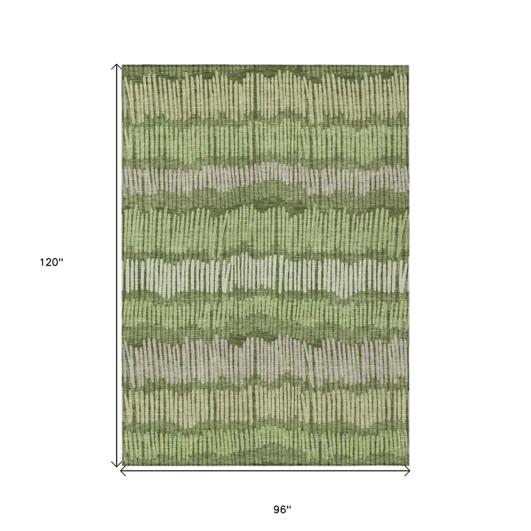 8' X 10' Olive Green And Gray Striped Washable Indoor Outdoor Area Rug