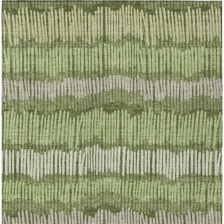 9' X 12' Olive Green And Gray Striped Washable Indoor Outdoor Area Rug