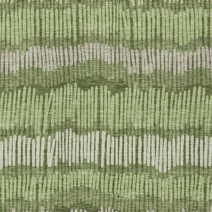 9' X 12' Olive Green And Gray Striped Washable Indoor Outdoor Area Rug
