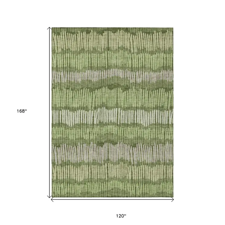 10' X 14' Olive Green And Gray Striped Washable Indoor Outdoor Area Rug