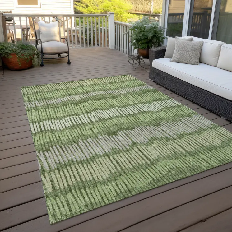 10' X 14' Olive Green And Gray Striped Washable Indoor Outdoor Area Rug