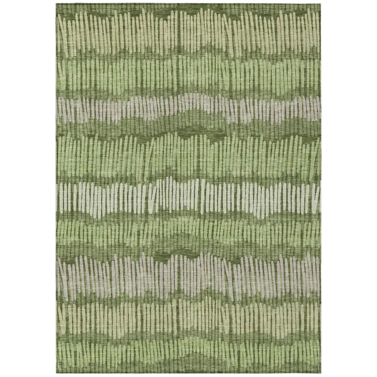 10' X 14' Olive Green And Gray Striped Washable Indoor Outdoor Area Rug