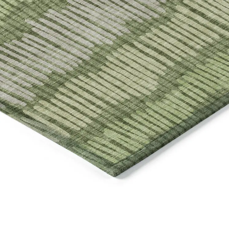 10' X 14' Olive Green And Gray Striped Washable Indoor Outdoor Area Rug