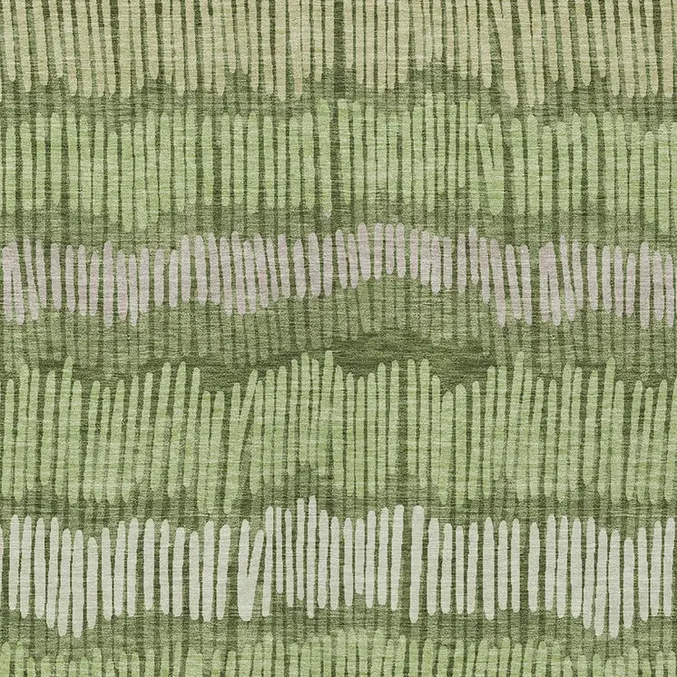 10' X 14' Olive Green And Gray Striped Washable Indoor Outdoor Area Rug
