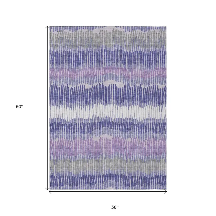 3' X 5' Purple And Gray Striped Washable Indoor Outdoor Area Rug