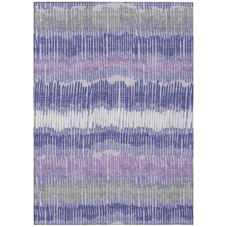 3' X 5' Purple And Gray Striped Washable Indoor Outdoor Area Rug