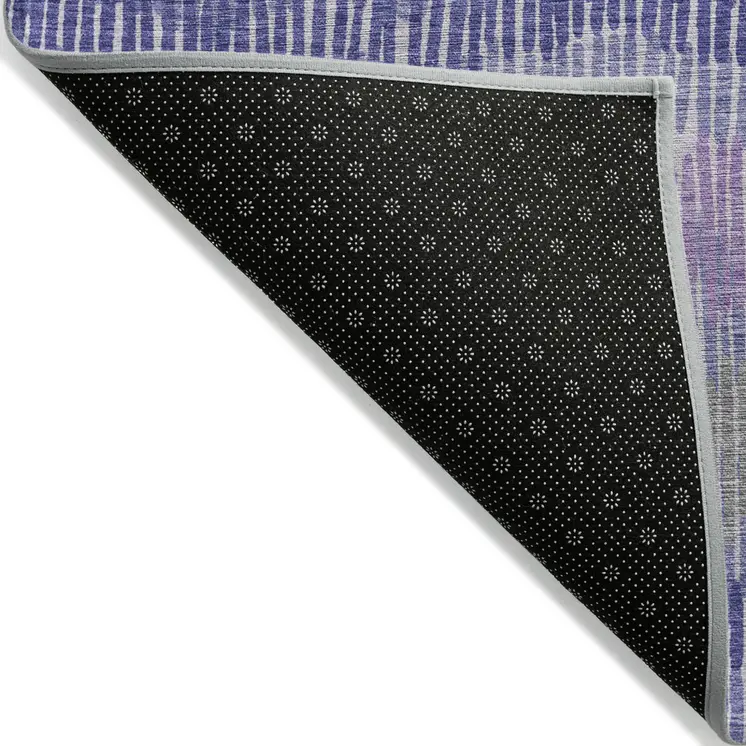 3' X 5' Purple And Gray Striped Washable Indoor Outdoor Area Rug