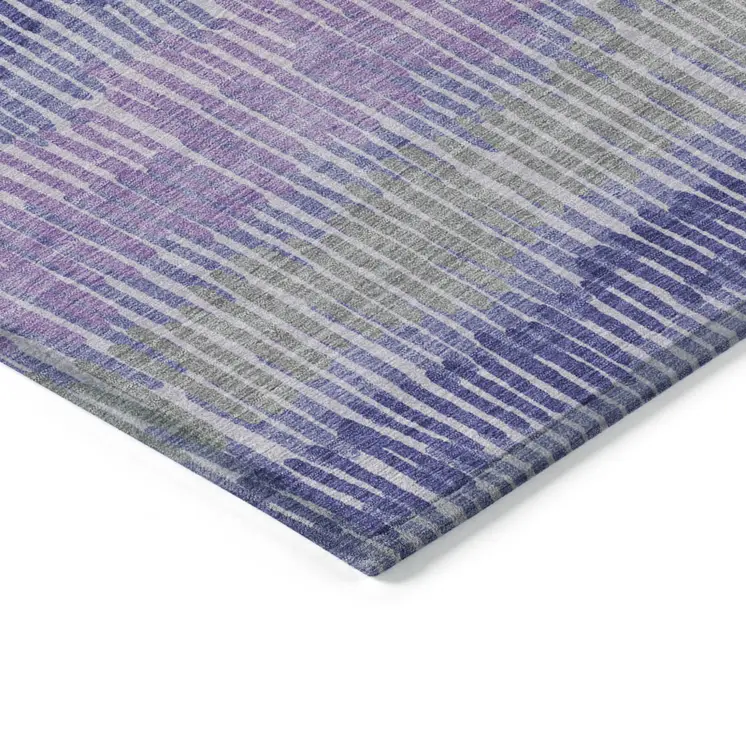3' X 5' Purple And Gray Striped Washable Indoor Outdoor Area Rug