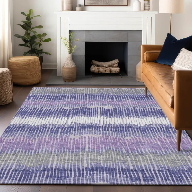 3' X 5' Purple And Gray Striped Washable Indoor Outdoor Area Rug