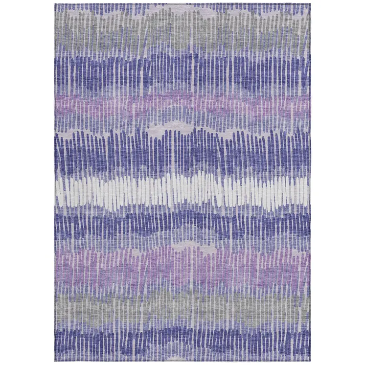 5' X 8' Purple And Gray Striped Washable Indoor Outdoor Area Rug