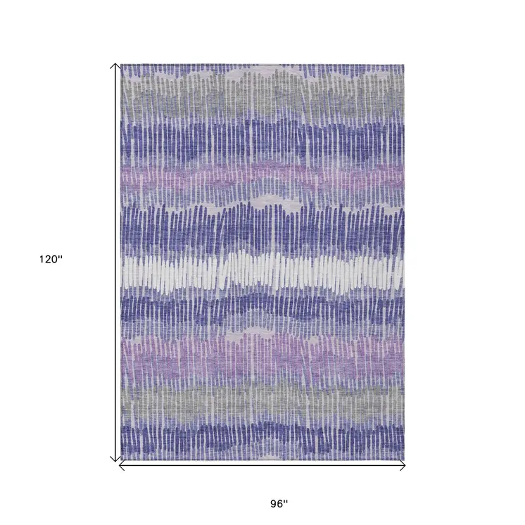 8' X 10' Purple And Gray Striped Washable Indoor Outdoor Area Rug